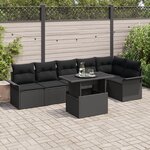 vidaXL Ensemble de canapé de jardin 7 pièces avec coussins en rotin noir