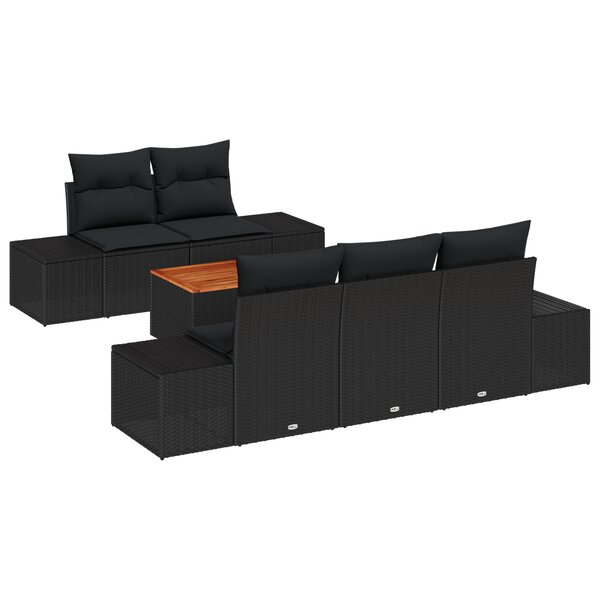vidaXL Ensemble de 6 Canapés de Jardin avec Coussins Noirs en Rattan Poly Acacia