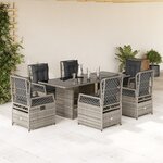 vidaXL Ensemble à manger de jardin et coussins 7 Pièces gris rotin
