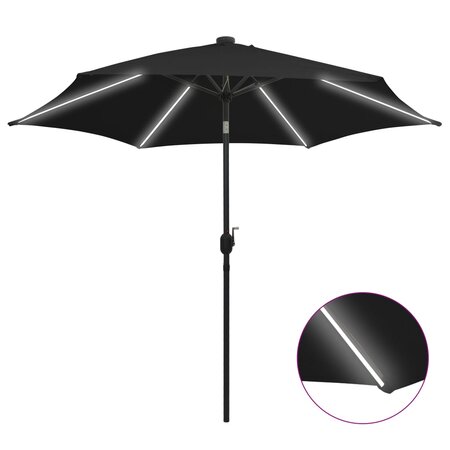 vidaXL Parasol avec LED et mât en aluminium 300 cm Noir