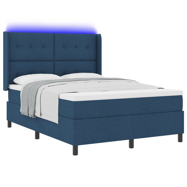 Box Spring Bed vidaXL avec Matelas & LED Bleu 140x190 cm Tissu