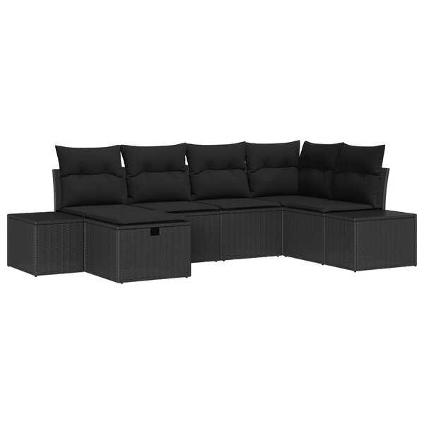 vidaXL Ensemble de canapé de jardin 6 pièces avec coussins noir en poly rattan