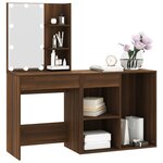 vidaXL Coiffeuse à LED avec armoire Chêne marron Bois d'ingénierie