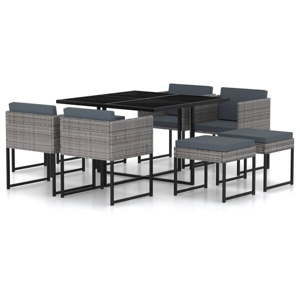 vidaXL Salon de jardin 9 Pièces avec coussins Résine tressée Gris