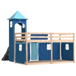 vidaXL Lit superposé avec toboggan et rideaux bleu 90x200 cm