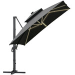 Parasol déporté rectangulaire parasol LED inclinable pivotant manivelle acier alu. dim. 3L x 3l x 2 66H m polyester gris