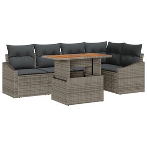 vidaXL Set de repas de jardin 6 pièces avec coussins gris en poly rotin acacia