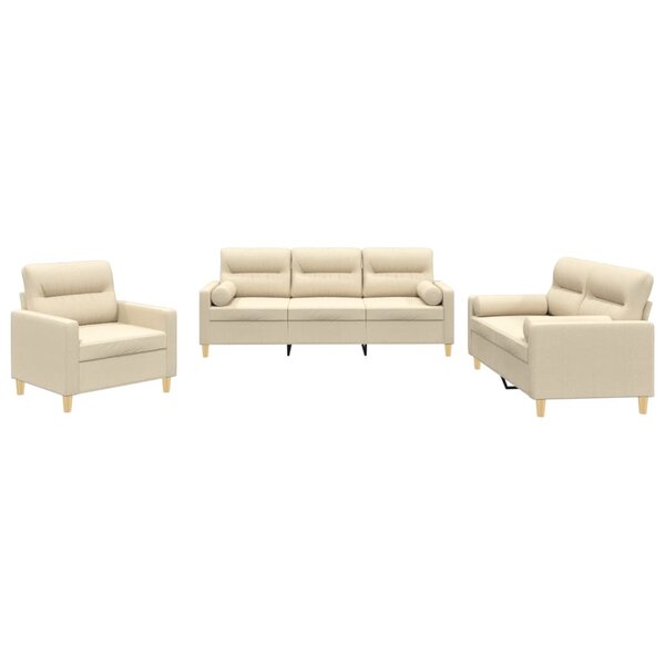 vidaXL Ensemble de canapés 3 Pièces avec coussins crème tissu