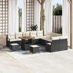 Ensemble de canapé de jardin vidaXL 13 pièces avec coussins noir poly rattan acacia