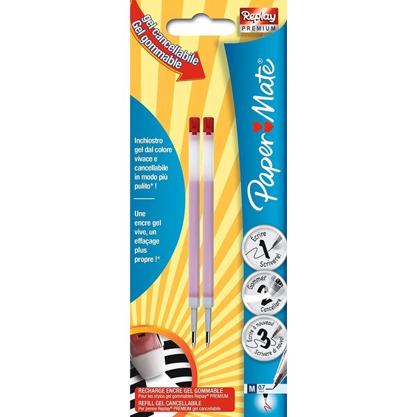 Blister lot de 2 mines de rechange pour roller replay premium 0 7 mm rouge paper mate