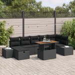 vidaXL Ensemble de canapé de jardin 8 pièces avec coussins Noir Poly rattan