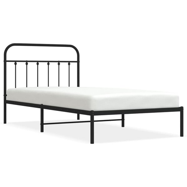 vidaXL Cadre de lit métal avec tête de lit noir 107x203 cm