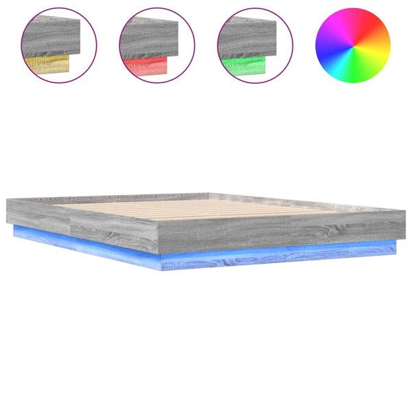 vidaXL Cadre de lit avec lumières LED sonoma gris 150x200 cm
