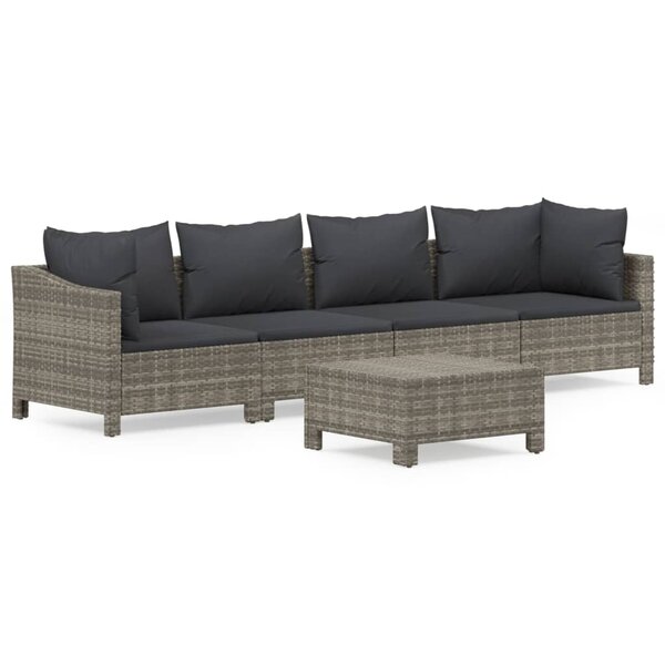 vidaXL Salon de jardin 5 Pièces avec coussins Gris Résine tressée