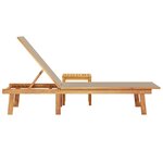 vidaXL Chaise longue et table taupe bois d'acacia solide et textilène