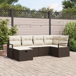 Set de Canapé de Jardin vidaXL 6 Pièces avec Coussins Marron Rattan Poly