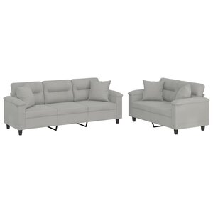 vidaXL Ensemble de canapés 2 Pièces coussins Gris clair Tissu microfibre