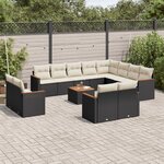vidaXL Salon de jardin avec coussins 13 Pièces noir résine tressée