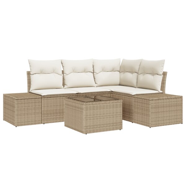 vidaXL Ensemble de canapé de jardin de 5 pièces avec coussins en poly rotin brun