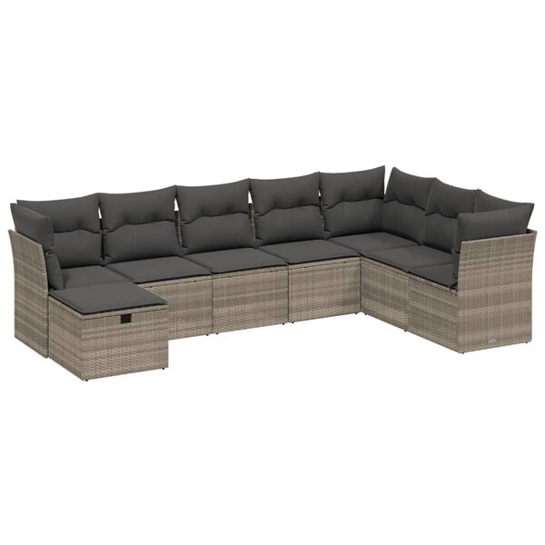 vidaXL Salon de jardin 8 Pièces avec coussins gris clair résine tressée