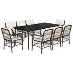 vidaXL Ensemble à manger de jardin et coussins 9 Pièces marron poly rotin