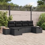 vidaXL Ensemble de canapé de jardin 6 pièces avec coussins noir poly rotin