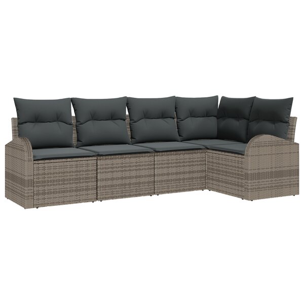 Ensemble de canapé de jardin vidaXL 5 pièces avec coussins gris poly rattan