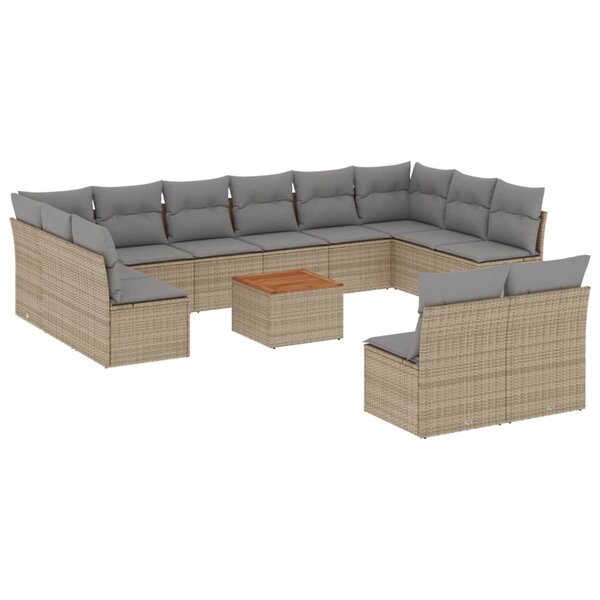 vidaXL Salon de jardin et coussins 13 Pièces mélange beige résine tressée