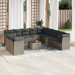 vidaXL Salon de jardin avec coussins 12 Pièces gris résine tressée
