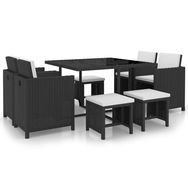 Salon de jardin meuble d'extérieur ensemble de mobilier encastrable 9 pièces et coussin résine tressée noir 02_0018331