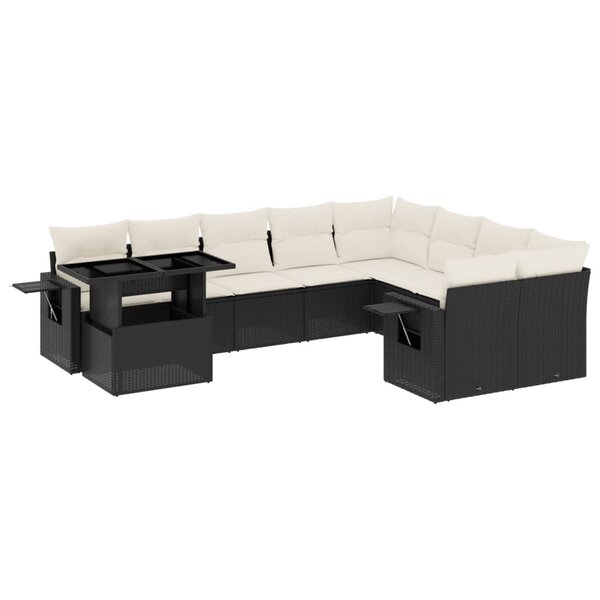 vidaXL Salon de jardin 10 Pièces avec coussins noir résine tressée