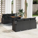 vidaXL Ensemble de salle à manger de jardin 7 pièces avec coussins en rotin noir