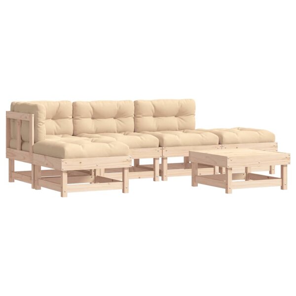 vidaXL Salon de jardin 6 Pièces avec coussins bois massif
