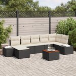 vidaXL Ensemble de Canapé de Jardin de 8 Pièces avec Coussins en Rotin Noir Poly