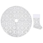vidaXL Jupe de sapin de Noël de luxe avec chaussette Blanc 90 cm Tissu