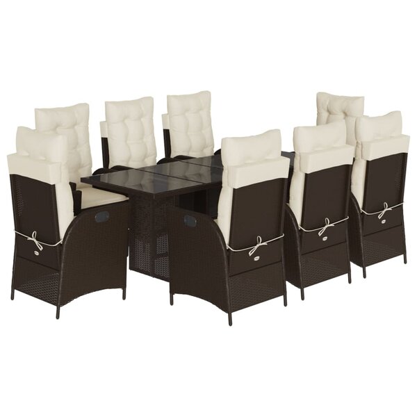 vidaXL Ensemble à manger de jardin et coussins 9 Pièces marron poly rotin