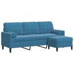 vidaXL Canapé à 3 places avec repose-pieds Bleu 180 cm Velours