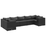 vidaXL Salon de jardin 7 Pièces avec coussins Noir Résine tressée