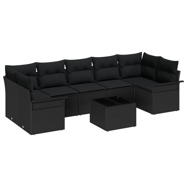 Ensemble de Canapés de Jardin de 8 Pièces avec Coussins Noir Poly Rotin