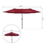 Parasol de jardin XXL parasol grande taille 4,6L x 2,7l x 2,4H m ouverture fermeture manivelle acier polyester haute densité bordeaux