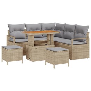 Ensemble de Canapés de Jardin 8 Pièces avec Coussins Beige Poly Rattan Acacia