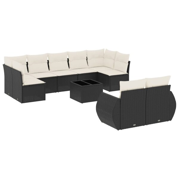 vidaXL Salon de jardin 10 Pièces avec coussins noir résine tressée