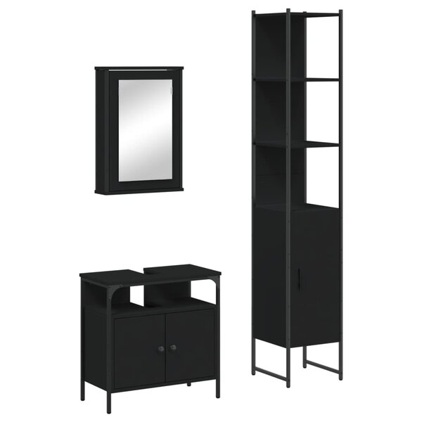 vidaXL Ensemble de meubles salle de bain 3 Pièces noir bois d'ingénierie