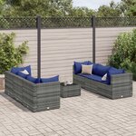 vidaXL Salon de jardin 7 Pièces avec coussins Gris Résine tressée