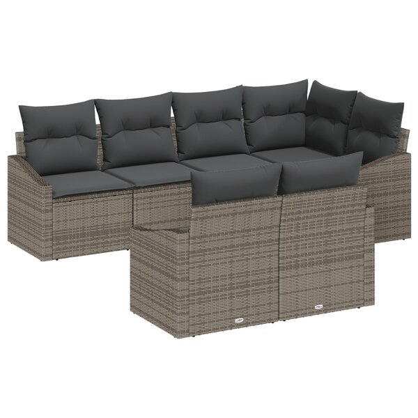 vidaXL Ensemble de Canapé de Jardin 7 Pièces avec Coussins Gris Poly Rattan
