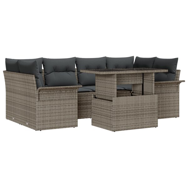 Ensemble de Canapés de Jardin 7 Pièces avec Coussins Gris Poly Rattan
