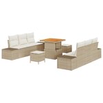 Ensemble de Canapé de Jardin 9 Pièces avec Coussins Beige Poly Rattan Acacia