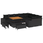 Ensemble de Canapés de Jardin de 12 pièces avec Coussins en Rattan Poly Noir Acacia