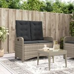 vidaXL Banc inclinable de jardin et coussins gris clair résine tressée