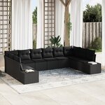 vidaXL Ensemble de Canapé de Jardin 10 pièces avec Coussins Noir Poly Rattan